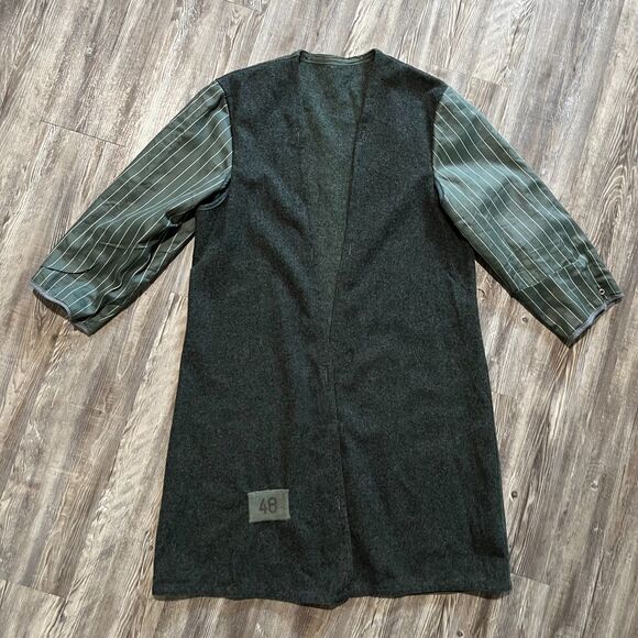 Vintage Military Wool Overcoat Liner Gray Green Pinstripe Sleeve Size 48 - Picture 1 of 5